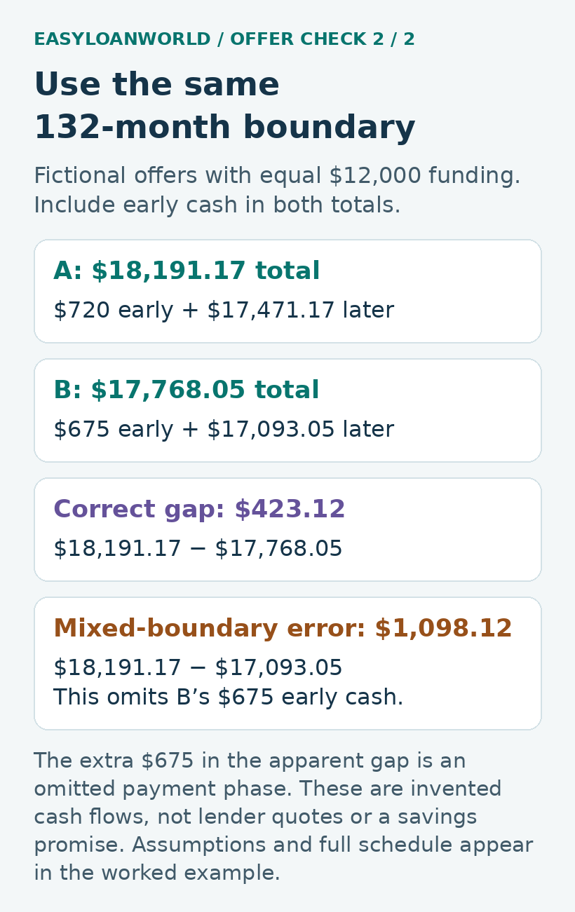Fictional complete totals differ by $423.12; the mixed comparison omits $675.