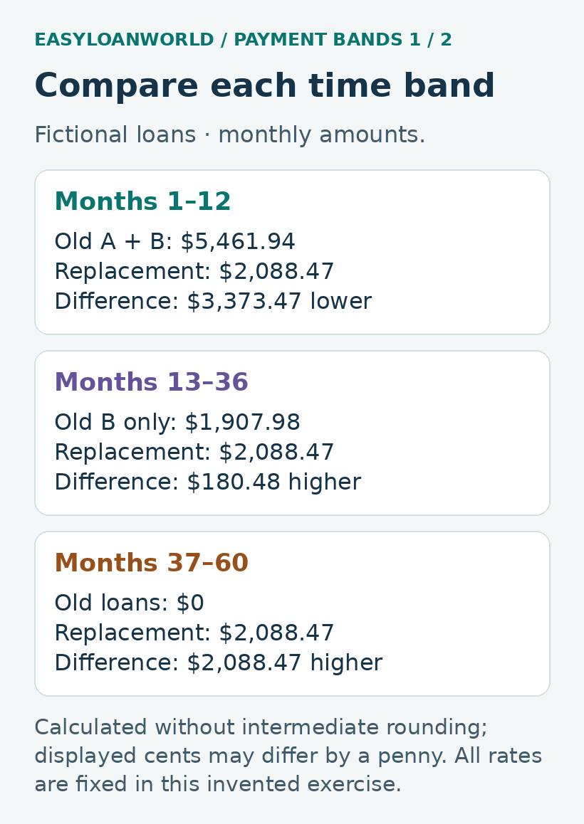Fictional amounts across three month bands.